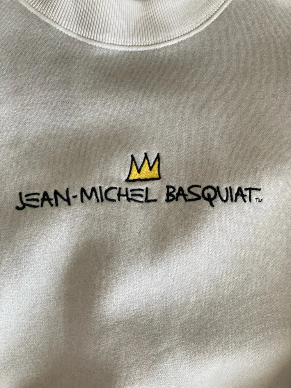 Abercrombie & Fitch Cream Crewneck with Yellow Crown Embroidery